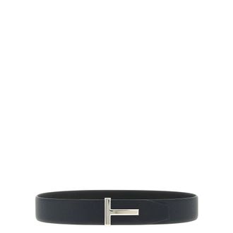 Tom Ford Grain Leather T Icon Belt - male - Tom Ford - Belts - Black - 105 CM - Accessories
