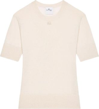 Courr&egrave;ges Wollen Top met Logo - Dames - T-shirts - Beige - S - Wol - Tops