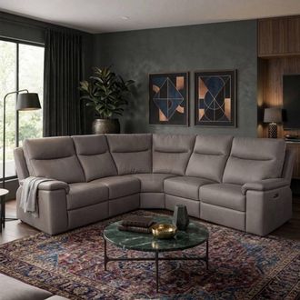 Aspire Home Accents Marlowe Real Leather Power Recliner 2C2 Corner Sofa with USB Charging in Grey