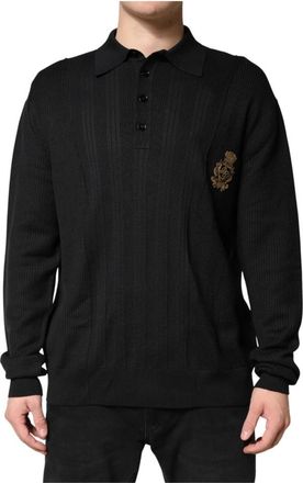 Dolce & Gabbana Crest Long Sleeve Pullover Sweater - Heren - Ronde hals truien - Zwart - M - Katoen - Truien & Vesten