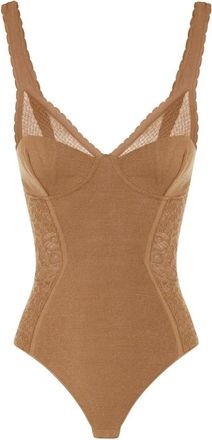 Elisabetta Franchi Bodysuit in knit and lace fabric - Dames - Bodies - Bruin - L - Katoen - Tops