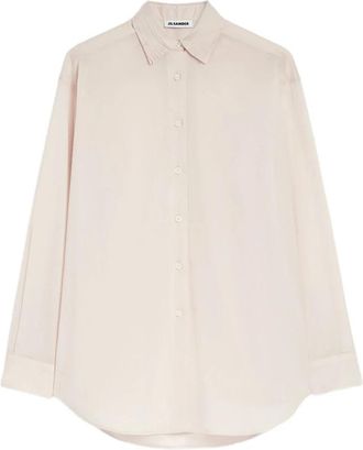 Jil Sander Katoenen mousseline geborduurde blouse - Dames - Overhemden - Roze - S - Katoen - Overhemden