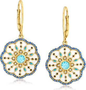 Ross-Simons Multi-Gemstone Drop Earrings With Blue and White Enamel in 18kt Gold Over Sterling