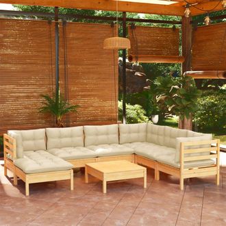 vidaXL Muebles De Jard&iacute;n 8 Pzas Y Cojines Madera Maciza De Pino Crema Vidaxl