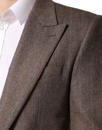 Dolce & Gabbana Mens Brown Stripes Single Breasted Blazer Virgin Wool Clothing