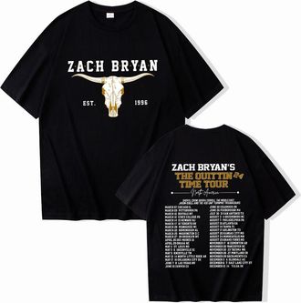 Generic Zach Bryan Quittin Time T-Shirt Unisex, 2D Printed Loose Tee for Men Women, Country Music Shirt for Festivals and Casual Wear (Black,4XL)