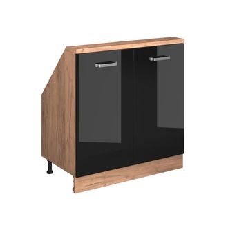 Vicco Armario De Cocina Para Techo Inclinado R-line, Roble Negro/dorado De Alto Brillo, 80 Cm Con 2 Puertas, Vicco