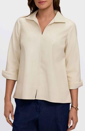 Foxcroft Agnes Faux Leather Long Sleeve Popover Top in Cream Ivory at Nordstrom, Size Medium