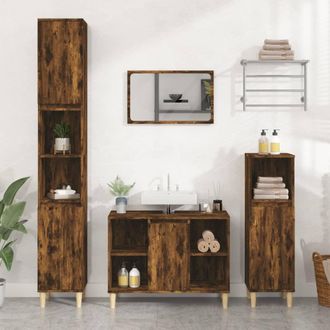 vidaXL Armario De Lavabo Madera Contrachapada Roble Ahumado 80x33x60cm Vidaxl