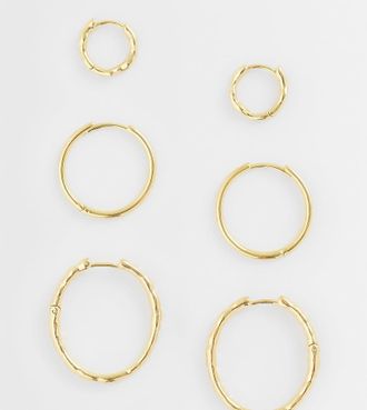 Orelia Confezione da 3 orecchini a cerchio con texture miste placcati oro 18 carati