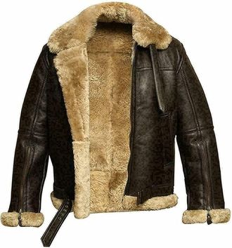 Generic ShopMino Mens Raf Aviator Leather Jacket Real Shearling Genuine Sheepskin B3 Bomber Flight Flying Winter Coat (UK, Alpha, 3XL, Regular, Regular, 3X-La