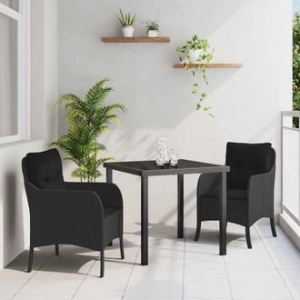 vidaXL Conjunto De Comedor De Jard&iacute;n Con Coj&iacute;n 3 Pcs Negro Polirat&aacute;n Vidaxl