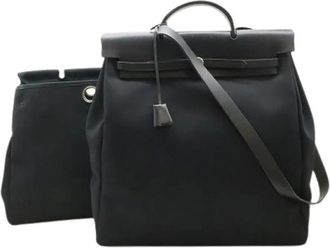Herm&egrave;s Pre-owned Toile Officier Leren Tas GM 2Way - Dames - Vintage Schoudertas - Zwart - ONE Size - Leer - Vintage