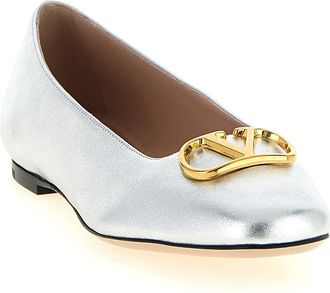Valentino Garavani Womens Silver Lamb Leather Ballet Flats