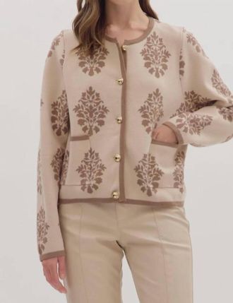 Entro Lyla Jacquard Sweater In Taupe