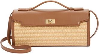 Anya Hindmarch Mortimer Raffia & Leather Clutch in Pecan at Nordstrom