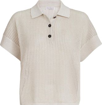 Brunello Cucinelli Ribbed net polo shirt in Oat at Nordstrom, Size Xx-Large Eu