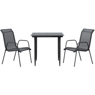 vidaXL Juego De Comedor Para Jard&iacute;n 3 Piezas Acero Y Textilene Negro Vidaxl