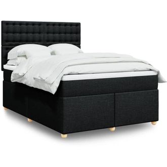 vidaXL Cama Box Spring Con Colch&oacute;n Tela Negro 140x190 Cm Vidaxl