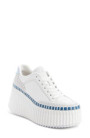 Chlo&eacute; Nama Platform Sneaker in Blue/White at Nordstrom, Size 10Us