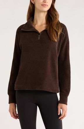 Zella Half Zip Waffle Stitch Sweatshirt in Brown Mole Marl at Nordstrom Rack, Size X-Large