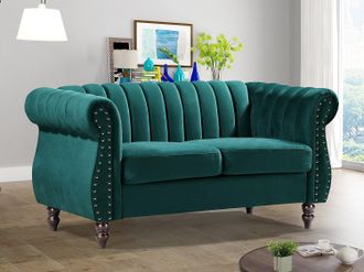 Vente-Unique Divano Chesterfield 2 posti in Velluto Verde smeraldo - TRUMBO