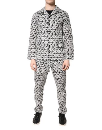 Dolce & Gabbana Black White DG Print Cotton Pajama Set Mens Sleepwear