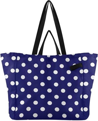 Generic Polka Dot print Reusable Canvas Tote Bag, Heavy Duty Grocery Shopping Bag with Hard Bottom Large Capacity Double Handles Work Groceries Travel
