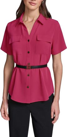 Karl Lagerfeld Belted Button-Up Shirt in Currant at Nordstrom, Size X-Small
