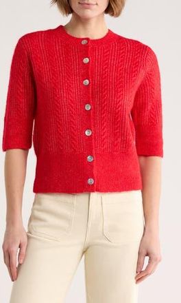 Sanctuary Short Sleeve Cable Stitch Cardigan in Red at Nordstrom Rack, Size X-Small