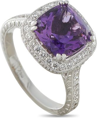 Luxury Bazaar 18K White Gold 0.80ct Diamond and Amethyst Ring MF14-081226