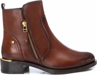 Carmela Womens Leather Block Heel Ankle Booties In Camel