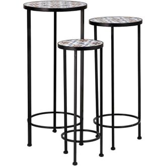 Wanderlust Deco Wanderlust Deco - Soportes Set 3 Piezas De Mosaico Y Forja Negro D30x68h-d25x57h-d20x51h Cm
