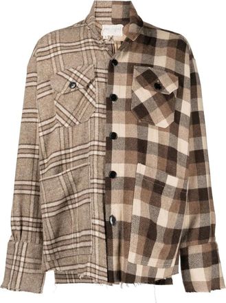 Greg Lauren Light Jackets, male, Brown, M, Check Pattern Long Sleeve Shirt