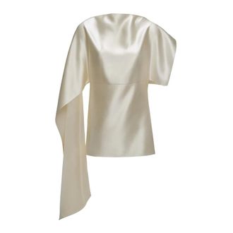 Magda Butrym Tops, Dames, Wit, S, Zijden Top met Draping