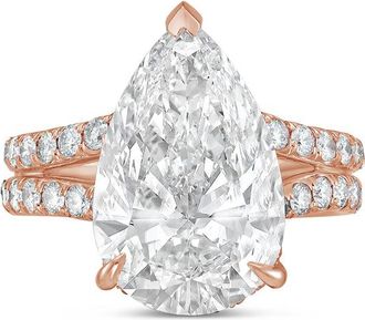 Diana M. Jewels 14kt rose gold 3ct lab grown pear diamond Micropav&eacute; Split Shank Ring
