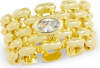 Savvy Cie Jewels Cubic Zirconia Basket Weave Textured Cigar Ring in Yellow at Nordstrom Rack, Size 10