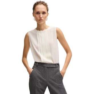 HUGO BOSS Dames/Dames Jewel Gekraagde Regelmatige Mouwloze Blouse (Wit)