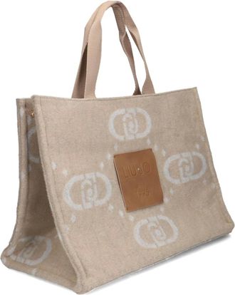 Liu Jo Tassen, Dames, Beige, ONE Size, Wol, Grafische Print Shopper voor Herfst/Winter