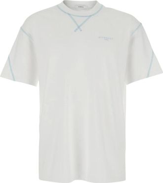 Givenchy Tops, Heren, Wit, XL, Katoen, Wit T-shirt met logo op de voorkant van katoen voor heren