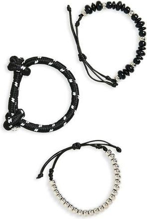 Leith Set of 3 Paracord Beaded Bracelets in Black Multi- Silver at Nordstrom Rack