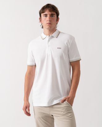 HUGO BOSS Mens Regular Fit Short Sleeve Logo Detail Polo Shirt in White Cotton - Size X-Large
