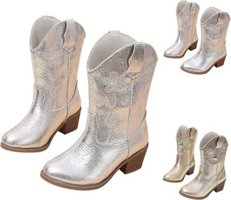 Generic Western Mid Calf Cowboy Boots, Girls Classic Basic Retro Embroidered Stitching Pointed Toe Pull on Fashion and Comfortable Walking Boots for Parties a