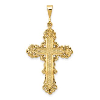 Diamond2Deal 14k Yellow Gold Fleur De Lis Cross Pendant