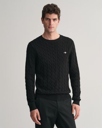 GANT Strickpullover GANT COTTON CABLE C-NECK, Herren, Gr. XXL, schwarz, Strick, Obermaterial: 100% Baumwolle, Basic, regular fit h&uuml;ftlang, Rundhals, Rippst