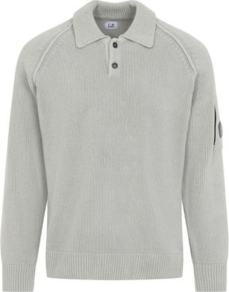 C.P. Company Grey Knitted Polo Sweater