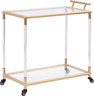 Vente-Unique Mesa auxiliar de cocina con ruedas doble tablero de cristal templado y metal - Transparente y dorado - ORULA