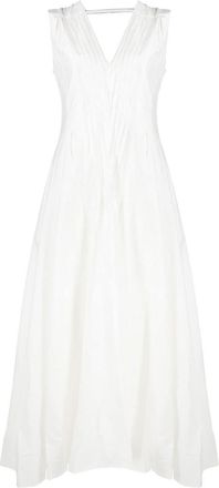 Brunello Cucinelli pleat-detail V-neck dress - women - Cotton/Polyester - M - White