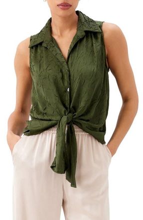 Karen Kane Sleeveless Tie Front Crushed Satin Top in Olive at Nordstrom, Size X-Large