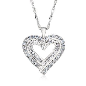 Ross-Simons CZ Heart Pendant Necklace in Sterling Silver